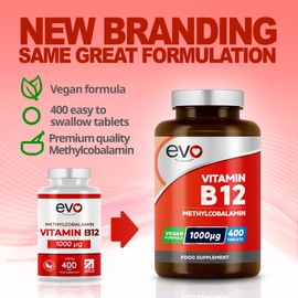 Vitamin B12 1000mcg Methylcobalamin | 400 Vegan Tablets | Reduction of Tiredness & Fatigue | 13 Month Supply | High Strength B12 Supplement | Made in UK