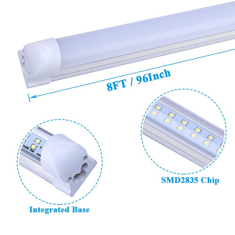 8FT LED Shop Light Fixture, 72W 6000K Frosted Cover, Fluorescent