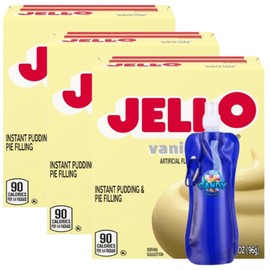 Candy Freezer Instant Pudding & Pie Filling Mix 3.4 oz oz (Pack of 3) with Collapsible Bottle (Vanilla) Bottle