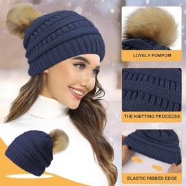 TAGNEFLOR Gorras Invierno con Bufanda y Guantes Táctiles Antideslizante 4 en 1 de Punto Sombreros para Mujeres y Hombres, Bufanda Gorro Guantes para Hombre y Mujer Invierno (Azul Marino- 4 en 1)