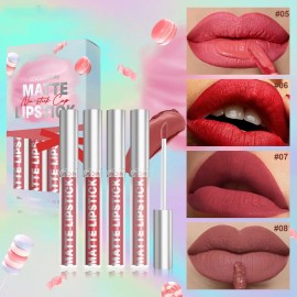 Set De 4 Labiales Mate Labial Resistencia Agua Color Rojo