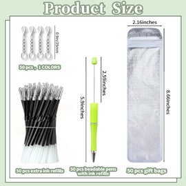 200 Pieces DIY Beadable Pens Kit - 50 plastic Beadable Pens Bulk with 50 Lobster Clasps, 50 Refills & 50 pen bags Included - Beaded Pens Black Ink Ballpoint Pens for Students Teacher(macaroon)