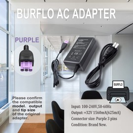 BURFLO 32V 1560mA 0957-2105 Ac Adapter 0957-2269 for HP Photosmart B210 C7250 C7280 C5180 Officejet 2620 4500 6000 6500 7500A Deskjet 6840 6940 All-in-One Printer 0957-2286 Power Supply Cord Cable