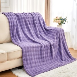 Wajade Fleece Throw Blanket Bubble Faux Fur Fluffy Bed Blanket Super Cosy Warm Large Blanket for Bed Sofa Car, Lilac 127x153CM