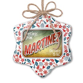 NEONBLOND Christmas Ornament Greetings from Martinez, Vintage Postcard Red White Blue Xmas