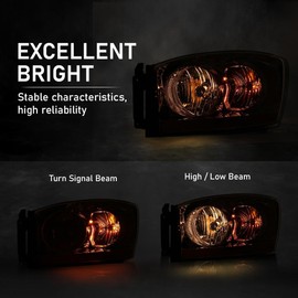 ALLGOOD Headlights w/Amber Bar Bulbs, Compatible with Dodge Ram 1500 2006-2008/Fit Dodge Ram 2500 3500 2006-2009, Clear Lens Chrome Housing Amber Reflector, 1 Pair
