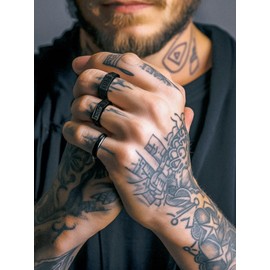 Richsteel Aesthetic Rings Norse Jewellery For Men Symbol Hexagon Black Ring