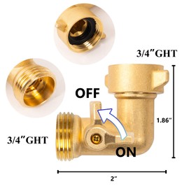 Xiny Tool 90 Degree Garden Hose Adapter with Shut Off Valves, 3/4" Solid Brass Garden Hose Elbow Connector with 4 Extra Pressure Washers, 2 Pack