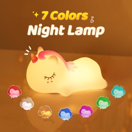 PVOGRT Night Light for Kids Baby Bathroom LED Colorful Night Light 7 Corlors Cute Unicorn Night Light for Nursery,Rechargeable Kids Bedroom Lamp