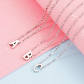 Yimofy Initial Necklace for Women Silver Plated Stainless Steel Women's Dainty Letter Necklace Simple Tiny A-Z Alphabet Pendant Choker Necklace C