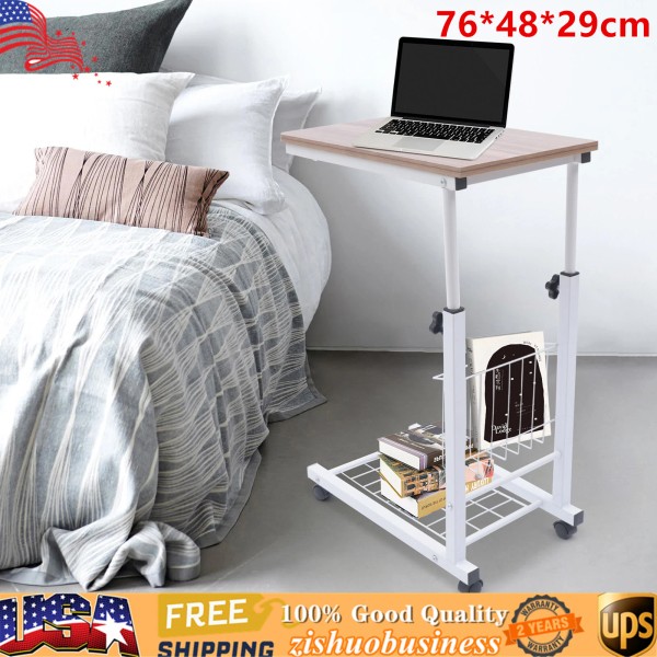 Unbranded Bed Side Table Wheels Hospital Overbed Rolling Tray Sofa