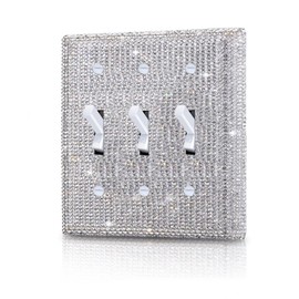 Gaocai Silver Shiny Silver Rhinestones Wall Plates Light Switch Cover Plate Decorative Wall Plate 3 Gang Toggle Outlet Cover