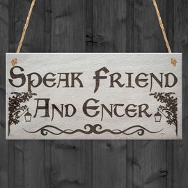 RED OCEAN Speak Friend And Enter Wooden Hanging Man Cave Gift Plaque Dad Pub Bar Sign