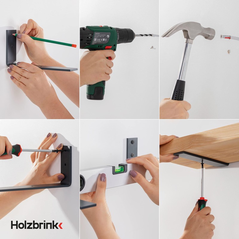 HOLZBRINK HLR-L-200-9016 Metal Shelf Brackets for Wall Shelf Brackets White