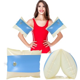 ShinyRelief Arm Floaties Inflatable Striped Arm Band PVC Pool Floats Sleeves Swimming Float Rings for Adults Water Sports Learning Training Summer for Beach Bachelorette Party (Blue)