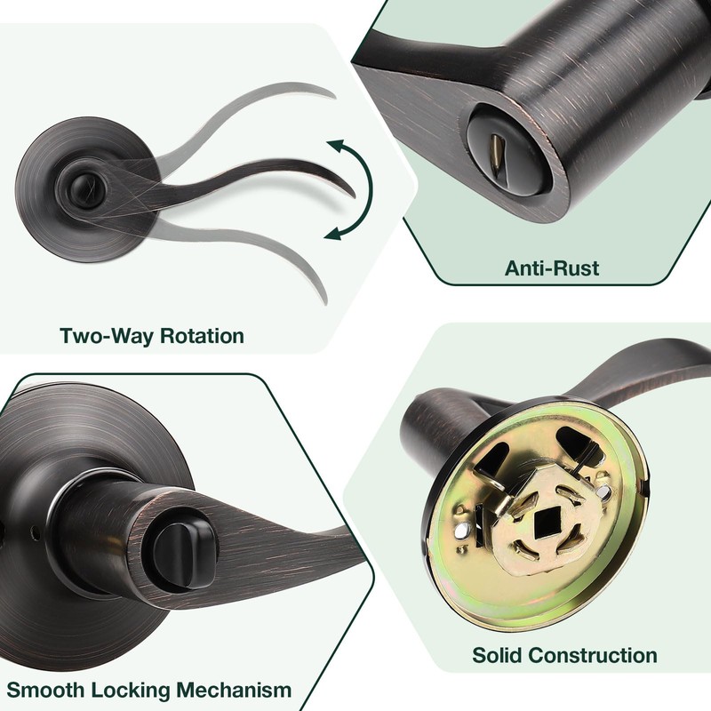 GOBEKOR 2 Pack Privacy Door Levers Interior Oil Rubbed Bronze