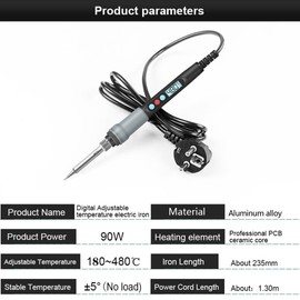 HANDSKIT 90W Constant Temperature Electric Soldering Iron 180~480℃ Temperature Adjustable Electric Iron LCD Digital Display ℃/℉ Conversion Electric Iron