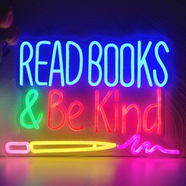 Read Books and Be Kind Neon Sign, Dimmable Classroom Neon Sign Lights, LED Read Books Light up Sign for Library Decor, USB Pencil Neon Light for Kids Teachers Students, Classroom Lights (16.2"×11")