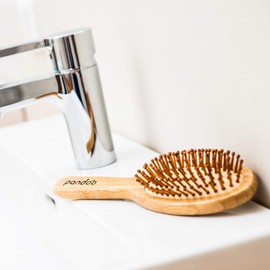 pandoo Bamboo Hair Brush With Natural Bristles, Vegan, Environmentally Friendly, Natural Brush with Bamboo Bristles for Natural Beautiful Hair for Men, Women and Children, Detangler