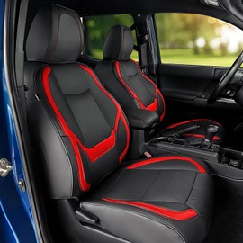 Super Cover® for Toyota Tacoma Seat Covers 2016-2022 2023,Fit for Tacoma Crew Cab/Double Cab (Black and Red) Waterproof for Tacoma Leather Accessories(Not Fit The Fourth Generation for Tacoma)