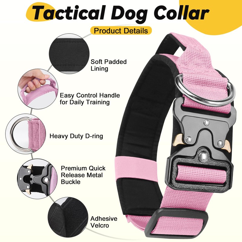 Tactical Dog Collar, Adjustable Heavy Duty Wide Thick Dog Collars