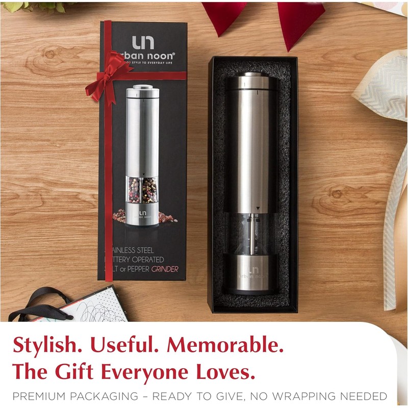 Electric Salt and Pepper Grinder - Battery Operated Stainless Steel