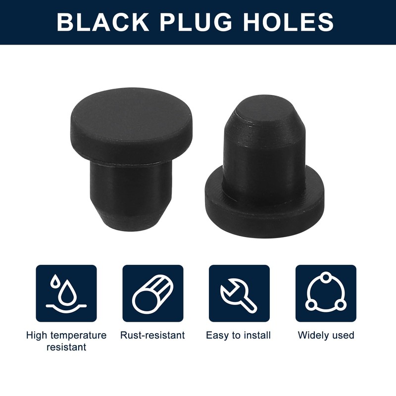 sourcing map 16 Pieces Black Rubber Stopper, 6.5mm Plug Holes