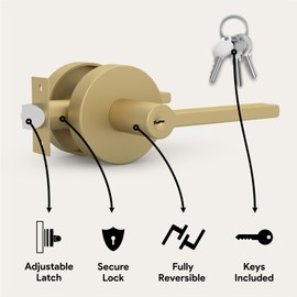 Mega Handles - Ralph Entrance Handle I Entry Lever Door Handle - Heavy Duty Round Locking Lever Set for Left or Right-Handed Doors - Satin Brass