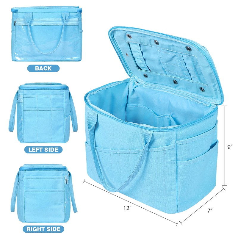 LOVEGRASS Large Crochet Yarn Knitting Bag with Handles, Blue