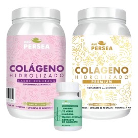 A&G PERSEA Pack 2 Colágeno Hidrolizado sabor Arándano y Premium sin sabor 1.2 Kg C/u con Extracto de Aguacate, Biotina y Acido hialurónico