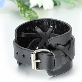 JewelryWe Men Women Punk Adjustable Wide Leather Wristband Cuff Wrap Bracelet Bangle, Fits 7.3"- 9.4" Wrist