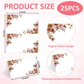 25 Pcs Boho Floral Place Cards, Vintage Blank Tent Name Cards for Food Buffet, Dinner Party, Wedding Reception, Bridal Shower Table Setting -09
