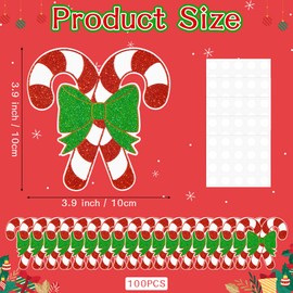 100Pcs Christmas Candy Cane Paper Cutouts, Glitter Candy Cane Cutouts Decorations DIY Xmas Bulletin Board Winter Candy Cutouts Decorations Xmas Birthday Classroom Game Day Wall Decor Supplies