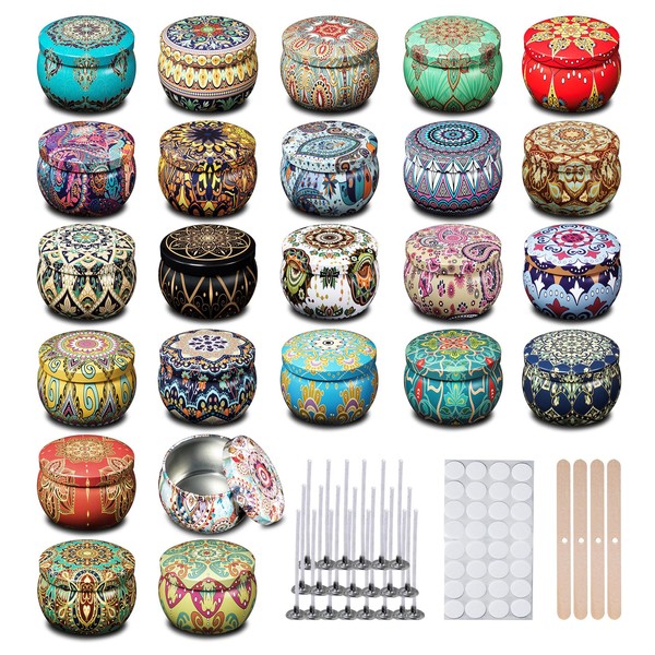MeiGlow 24PCS 4.5oz Empty Candle Tins Jars with Lids, Wicks,