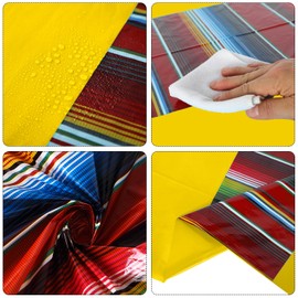 Oudain 3 Pcs Fiesta Tablecloth 108 x 54 Inch Plastic Tablecover Waterproof Mexican Tablecloth Mexican Striped Table Cover for Taco Night Festive Fiesta Wedding (Yellow)