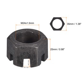 Awclub Hexagon Slotted Nuts with Fine Thread, M24 x 1.5mm GB58 Carbon Steel Hex Castle Nuts Black - Pack of 2