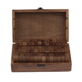 Co-link Alphabet Letters Stamps- Wooden Rubber Alphabet Letter Multipurpose Number Stamps Stamper Seal Set in a Wooden Box Case Set of 70pcs