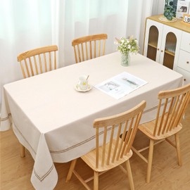 Dremisland Beige Table Cloth Rectangular Cotton Linen Tablecloths Washable Embroidery Dining Table Cover Wrinkle Free Table Protectors for Kitchen Dinning Thanksgiving Christmas Decoration