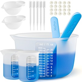 Large Silicone Resin Measuring Cups Tool Kit - Nicpro Reusable 600ml & 100ml Measure Cup, Silicone Stir Sticks Pipettes Finger Cots for Epoxy Resin Mixing, Molds, Jewelry Making, Waxing, Easy Clean