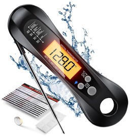Digital Instant Read Meat Thermometer – Waterproof Food Thermometer with Backlight, Calibration, Foldable Probe & Magnet for BBQ, Grill, Roasting Turkey, Candy, Deep Fry & Kitchen Multi-Use