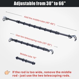 Heavy Duty Car Clothes Hanger Bar Extendable Garment Rack 30''-66'' Travel Cloth Drying Hanging Rod for SUV Truck RVs Vehicle Closet Black Metal Pole for Automobile Clothing Organizers & Storage Tool