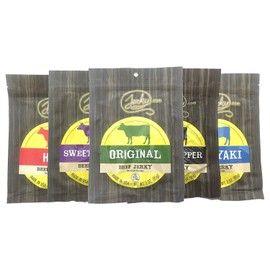 Beef Jerky Sampler - Tester Pack - 5 Flavors: Original, Teriyaki, Black Pepper, Sweet & Spicy and Hot - 5 oz