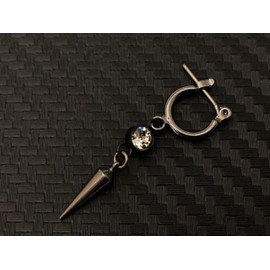Akusetia Titanium Ring Earrings, Hoop Earrings, Metal Black, Black, Simple, Single Ear, 18G, Dagger, Crystal (Diamond Color)