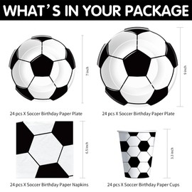 APOWBLS Soccer Birthday Party Supplies, Sports Theme Soccer Party Decorations Tableware, Paper Plates, Cups, Napkins, Happy Birthday Banner, Tablecloth, Cutlery, Serves 24