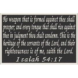 Isaiah 54:17 Patch with Hook & Loop Travel Patriotic Bible Verse Christian Morale MC Biker Emblem White Border