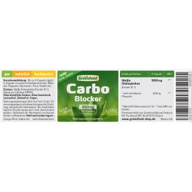 Carbo Blocker, 450 mg, Hochdosiert (White Kidney Extract 10: 1), Vegi Capsules – Blocks the Carbohydrate Drive naturally. No Artificial Additives. GM Free. Vegan., , ,
