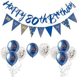 12Pcs Navy Blue Happy 80th Birthday Decorations Set for Him,Man 80th Birthday Balloons NavyBlue Gold Birthday Number 80 Banner Triangle Flag Banner for Men Boys Birthday Party Decorations Supplies