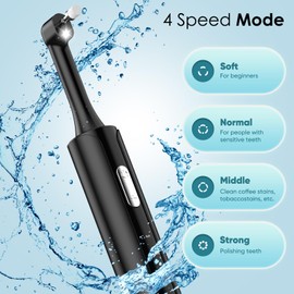Tooth Polisher, Rechargeable Teeth Polisher with 5 Brush Heads, 4 Speed Modes, Dental Polisher for Whitening and Polishing, LED Light, 3 Polish Pastes, IPX6 Waterproof Teeth Cleaning Tools, Black