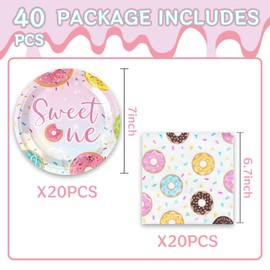 40pcs Donut Party Supplies,include 20 Dessert plate and 20 Napkin,Donut Party Plate Napkin Set,Used for Candyland Party Decoration (yellow 1)