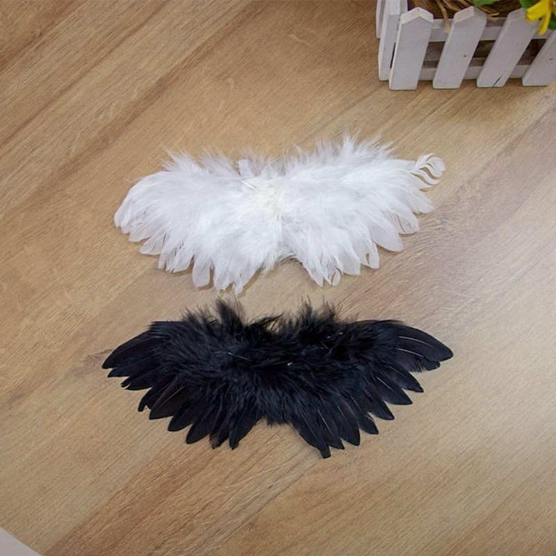 1 Pc White Mini Black and White Angel Feather Wings